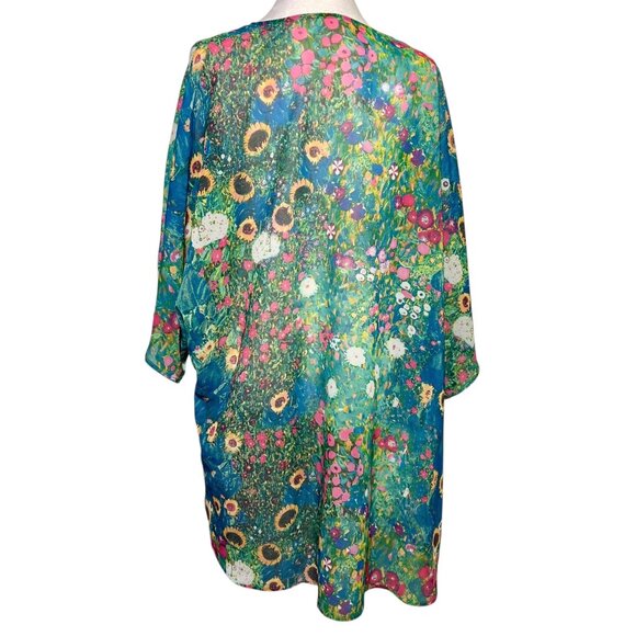 Sheer Coverup Abstract Artsy Vacation Colorful Abstract Art To Wear Swim 2X - Picture 3 of 10